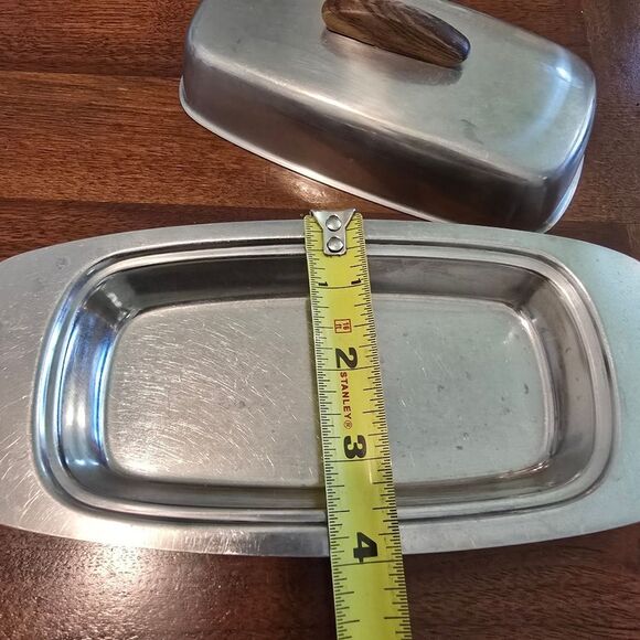 Vintage Stainless Silver Butter Dish with Wooden Handle - Picture 8 of 9